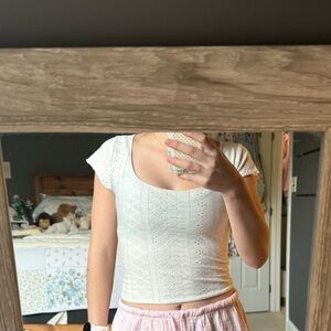 SHEIN White Eyelet Short Sleeve Top